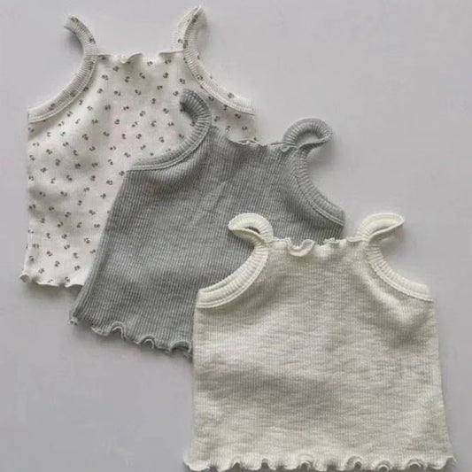 -ベビートップス キャミソール フリル 無地 フラワー花柄プリント 3カラー【mh0005898】 - mamahalo shop - タンクトップ・キャミソール・ノースリーブトップス -  べビー服 - 子供服 - 男の子 - 女の子