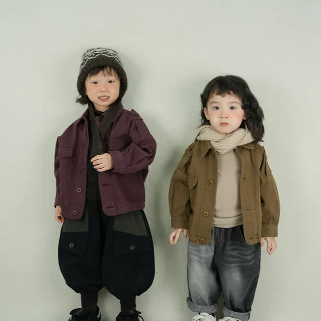 キッズトップス アーミースタイル長袖カーゴシャツジャケット - mamahalo shop - 長袖シャツ・ブラウス -  べビー服 - 子供服 - 男の子 - 女の子