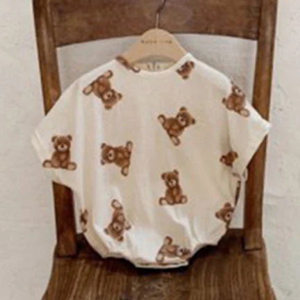 -ベビーロンパース 半袖ルーズボディスーツ ベアくまプリント 2カラー【mh0006067】 - mamahalo shop - 半袖ロンパース -  べビー服 - 子供服 - 男の子 - 女の子