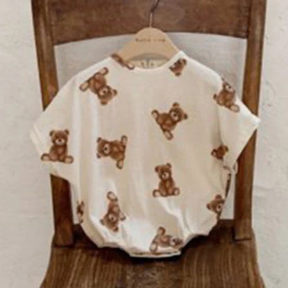 -ベビーロンパース 半袖ルーズボディスーツ ベアくまプリント 2カラー【mh0006067】 - mamahalo shop - 半袖ロンパース -  べビー服 - 子供服 - 男の子 - 女の子