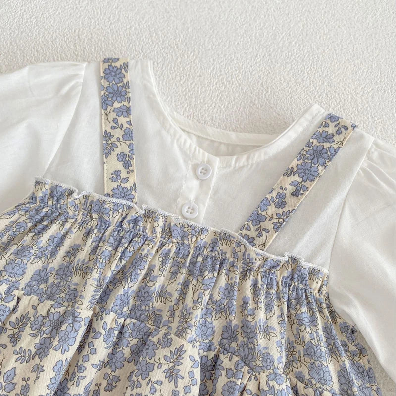 -ベビーロンパース ドッキングスカートフラワープリント長袖ボディスーツ+ボンネット帽子セット【mh0006994】 - mamahalo shop - 長袖ロンパース -  べビー服 - 子供服 - 男の子 - 女の子