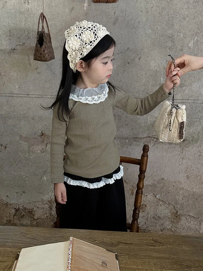 -キッズトップス レース襟リブ長袖Tシャツカットソー 4カラー【mh0006854】 - mamahalo shop - 長袖Tシャツ -  べビー服 - 子供服 - 男の子 - 女の子