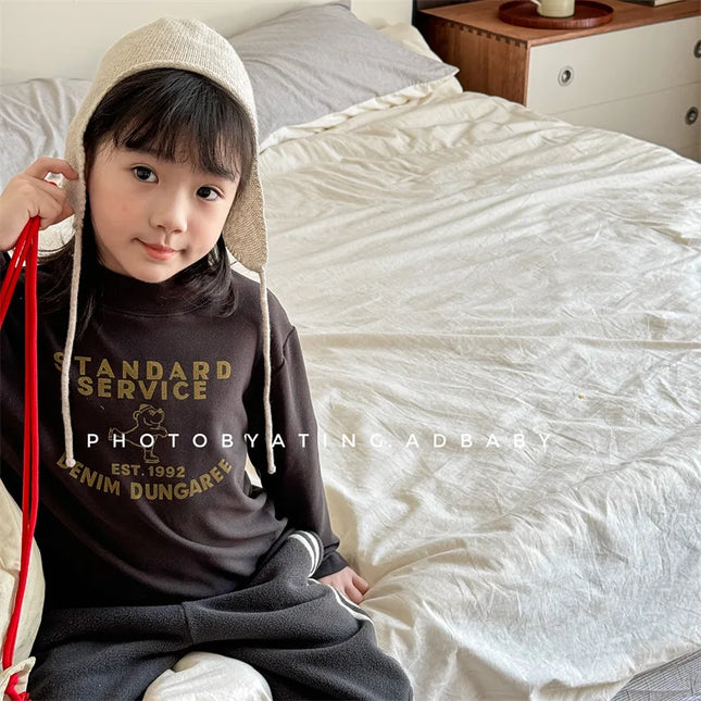 キッズトップス プリント柄ハイネックボトルネックフリース長袖Tシャツ - mamahalo shop - 長袖Tシャツ -  べビー服 - 子供服 - 男の子 - 女の子