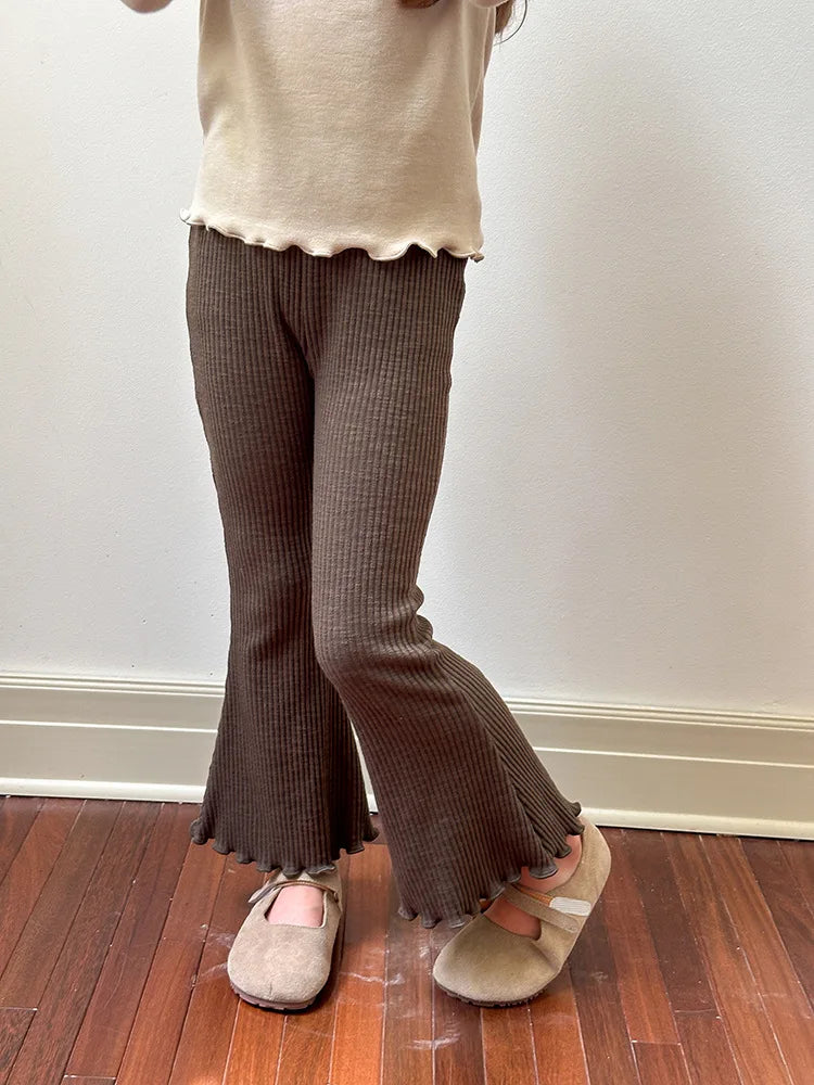 -キッズパンツ フリルフレアリブニットシンプルレギンスパンツ 5カラー - mamahalo shop - レギンスパンツ -  べビー服 - 子供服 - 男の子 - 女の子
