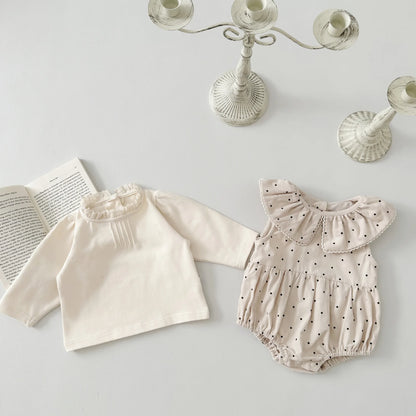 -ベビートップス/ロンパース 長袖スタンドフリルカラーTシャツ/ノースリーブビッグ襟水玉ボディスーツ【mh0004636】 - mamahalo shop - ノースリーブロンパース -  べビー服 - 子供服 - 男の子 - 女の子