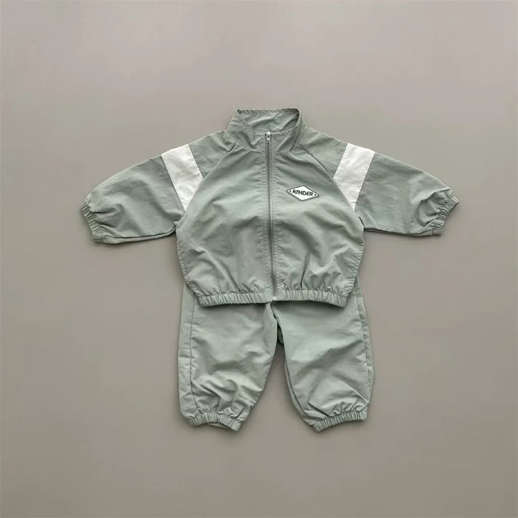 -キッズセットアップ 2点セット スタンドカラージッパーウィンドブレーカー+ロングパンツ スポーツセット3カラー - mamahalo shop - 長袖セットアップ -  べビー服 - 子供服 - 男の子 - 女の子