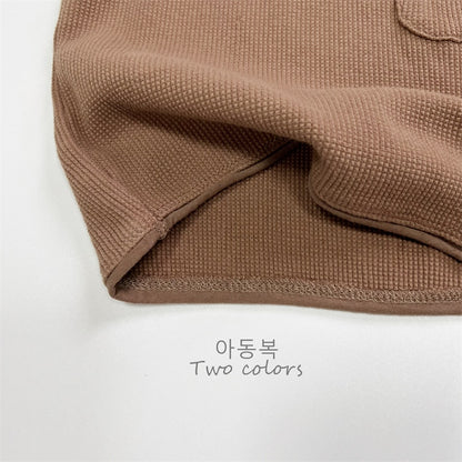 -キッズ ワッフル ポケット タンクトップ ノースリーブ Tシャツ ベージュ コーヒーブラウン ボーイズ【mh0002232】 - mamahalo shop - タンクトップ・キャミソール・ノースリーブトップス -  べビー服 - 子供服 - 男の子 - 女の子