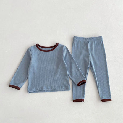 -キッズパジャマセット シンプルベーシック長袖Tシャツ+パンツ ルームウェア 3カラー【mh0006825】 - mamahalo shop - 長袖パジャマ -  べビー服 - 子供服 - 男の子 - 女の子