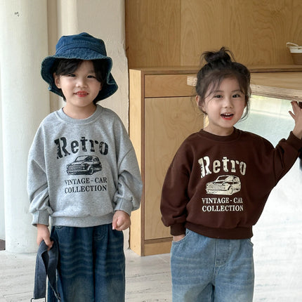 キッズトップス 長袖レトロカー車プリントスウェットシャツ 2カラー - mamahalo shop - 長袖Tシャツ -  べビー服 - 子供服 - 男の子 - 女の子