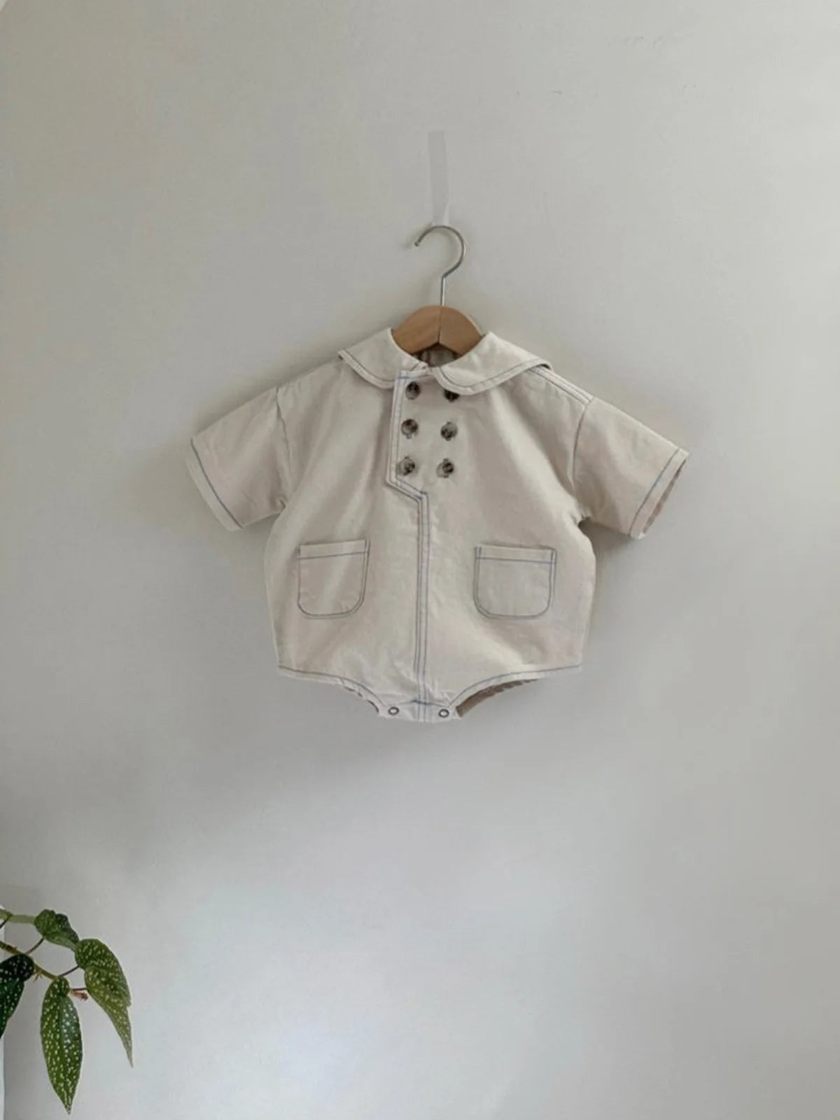 -ベビーロンパース 襟付きフロントダブルボタン長袖ボディスーツ 2カラー - mamahalo shop - 長袖ロンパース -  べビー服 - 子供服 - 男の子 - 女の子