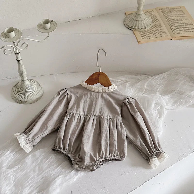 -ベビーロンパース 長袖パフスリーブボディスーツ スタンドフリルカラー【mh0006488】 - mamahalo shop - 長袖ロンパース -  べビー服 - 子供服 - 男の子 - 女の子