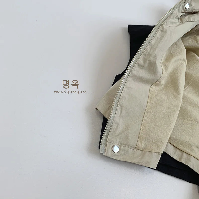 -キッズベスト フーディジップアップアウターベスト フード付きジャケット 2カラー【mh0006673】 - mamahalo shop - ベスト -  べビー服 - 子供服 - 男の子 - 女の子