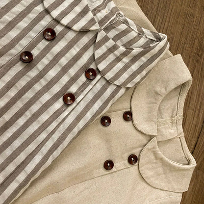 -ベビーロンパース 半袖丸襟ボディスーツ 無地/ストライプ 2カラー【mh0006052】 - mamahalo shop - 半袖ロンパース -  べビー服 - 子供服 - 男の子 - 女の子