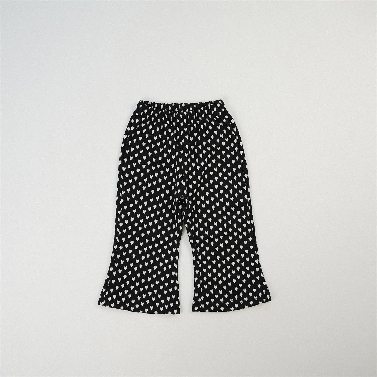 -キッズパンツ プリント柄ワイドフレアパンツ 千鳥格子/レオパード/ハート/水玉ドット - mamahalo shop - ロングパンツ・スウェットパンツ -  べビー服 - 子供服 - 男の子 - 女の子