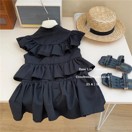 -キッズワンピース ティアードフリル ノースリーブワンピース ブラック【mh0005998】 - mamahalo shop - ノースリーブワンピース -  べビー服 - 子供服 - 男の子 - 女の子