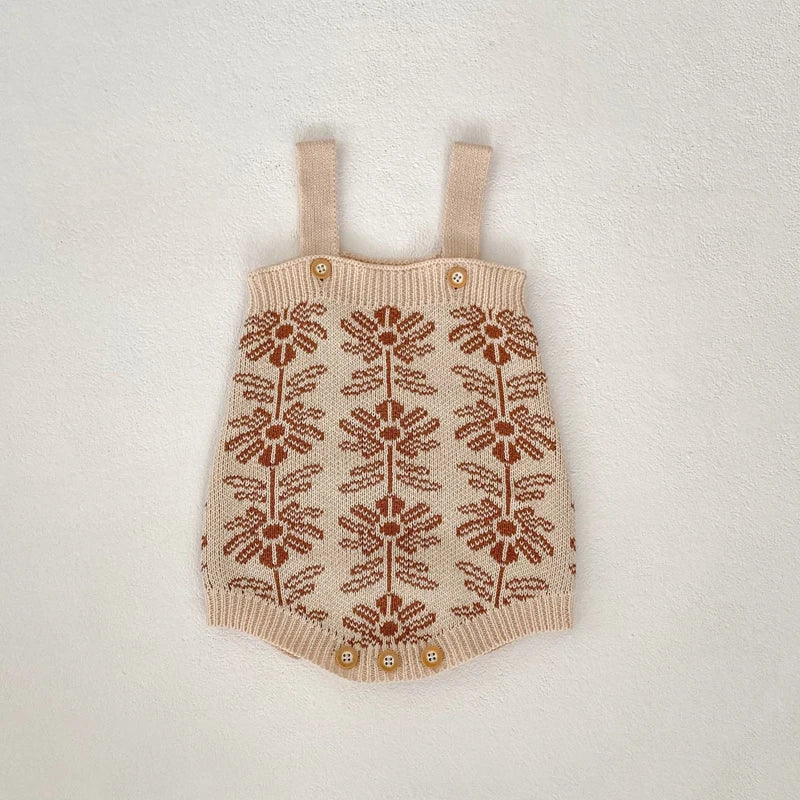 -ベビーカーディガン/ロンパース ボタニカル北欧風フラワー柄ニットジャケット/サスペンダーボディスーツ【mh0007037】 - mamahalo shop - ロンパースセットアップ -  べビー服 - 子供服 - 男の子 - 女の子