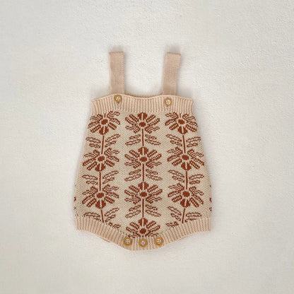 -ベビーカーディガン/ロンパース ボタニカル北欧風フラワー柄ニットジャケット/サスペンダーボディスーツ【mh0007037】 - mamahalo shop - ロンパースセットアップ -  べビー服 - 子供服 - 男の子 - 女の子