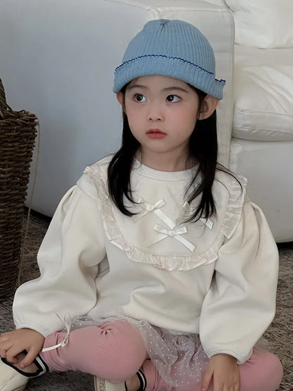 -キッズトップス リボンレースフリル長袖スェットシャツ 2カラー【mh0006811】 - mamahalo shop - トレーナー・フーディ -  べビー服 - 子供服 - 男の子 - 女の子