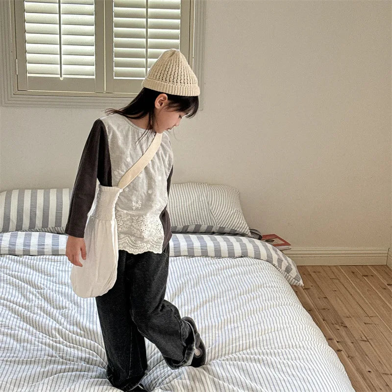 -キッズトップス 長袖パッチワークTシャツ 2カラー - mamahalo shop - 長袖Tシャツ -  べビー服 - 子供服 - 男の子 - 女の子