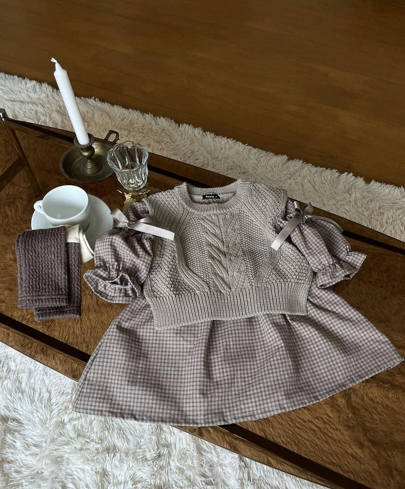 -ベビー 長袖ワンピース チェック リボン ドレス ガールズ 女の子 子供服【mh0002881】 - mamahalo shop - 長袖ワンピース -  べビー服 - 子供服 - 男の子 - 女の子