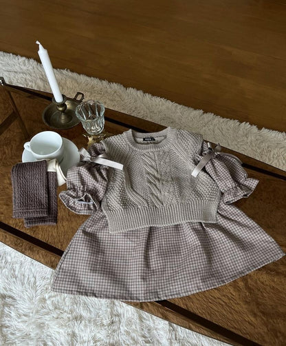 -ベビー 長袖ワンピース チェック リボン ドレス ガールズ 女の子 子供服【mh0002881】 - mamahalo shop - 長袖ワンピース -  べビー服 - 子供服 - 男の子 - 女の子