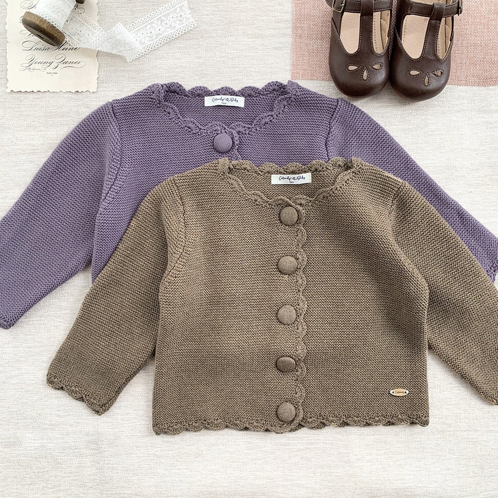 -ベビー キッズ くるみボタン ニット カーディガン ジャケット ガールズ - mamahalo shop - カーディガン・パーカー -  べビー服 - 子供服 - 男の子 - 女の子