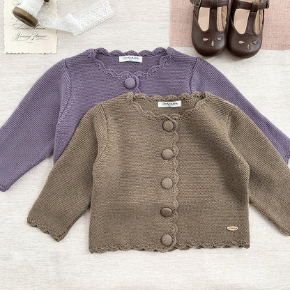 -ベビー キッズ くるみボタン ニット カーディガン ジャケット ガールズ - mamahalo shop - カーディガン・パーカー -  べビー服 - 子供服 - 男の子 - 女の子