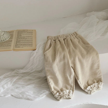 -ベビーパンツ 裾レースフリルコーデュロイルーズロングパンツ アプリコット【mh0006717】 - mamahalo shop - ロングパンツ・スウェットパンツ -  べビー服 - 子供服 - 男の子 - 女の子
