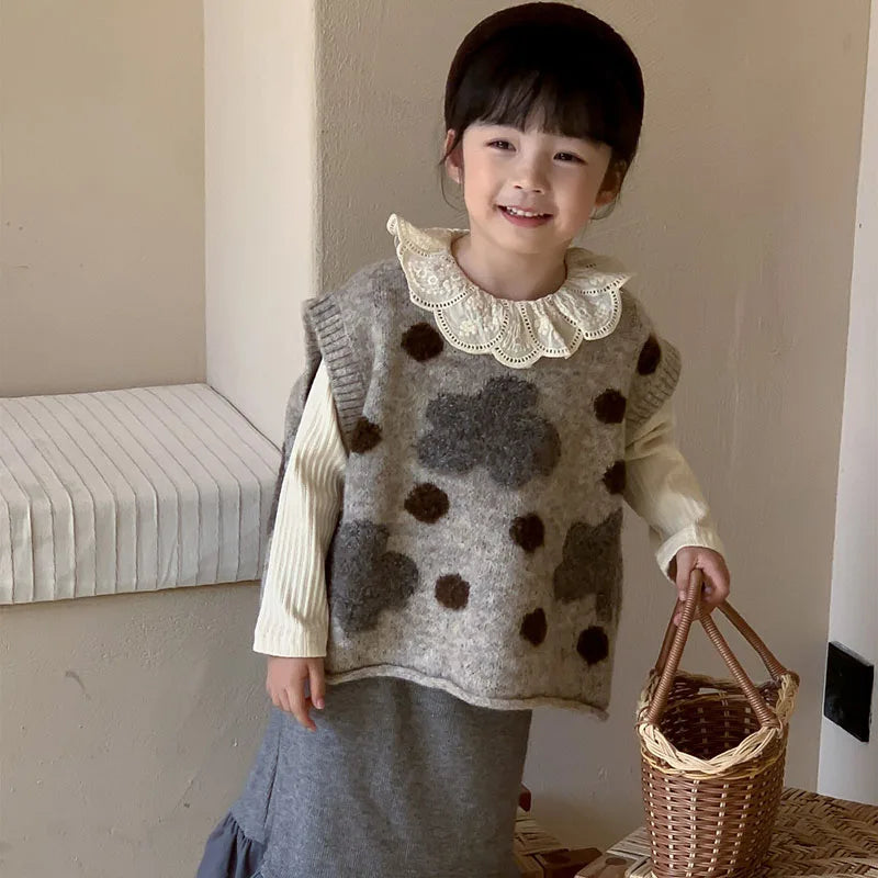 -キッズトップス 長袖Tシャツ レース襟カットソー ベージュ/コーヒー/2カラー【mh0004097】 - mamahalo shop - 長袖Tシャツ -  べビー服 - 子供服 - 男の子 - 女の子