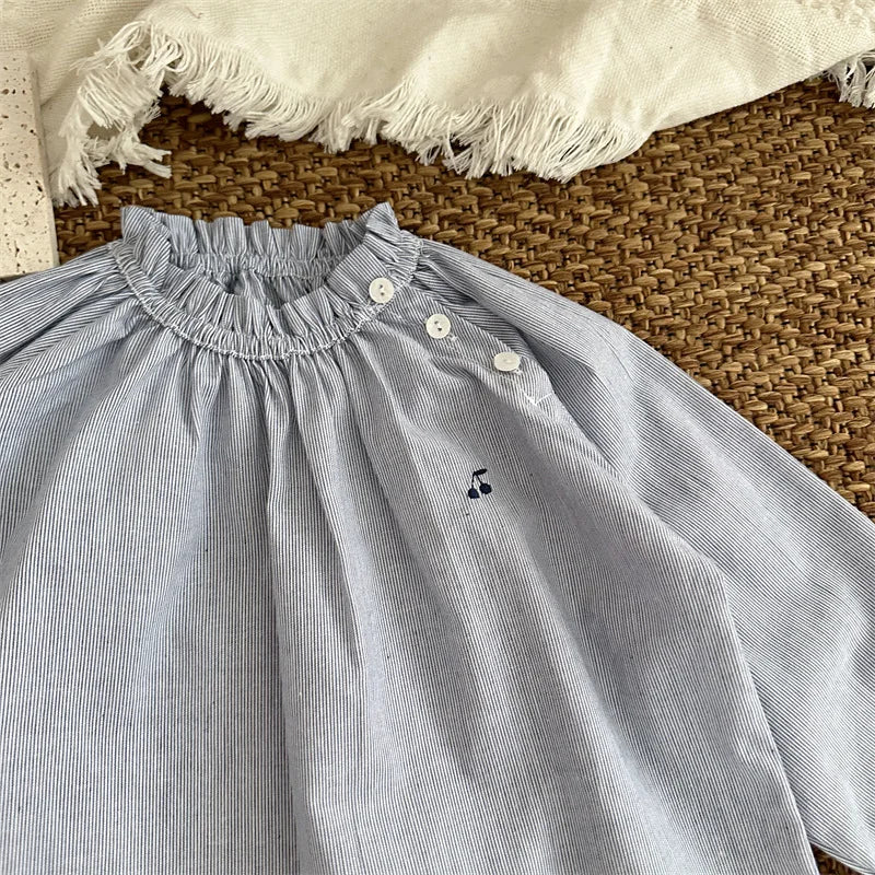 -キッズトップス ピンストライプ長袖スモックブラウス - mamahalo shop - 長袖シャツ・ブラウス -  べビー服 - 子供服 - 男の子 - 女の子