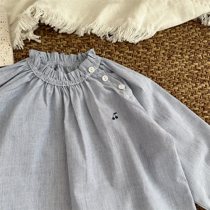 -キッズトップス ピンストライプ長袖スモックブラウス - mamahalo shop - 長袖シャツ・ブラウス -  べビー服 - 子供服 - 男の子 - 女の子