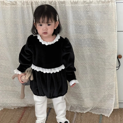 ベビーロンパース レースフリルフリース長袖ボディスーツ - mamahalo shop - 長袖ロンパース -  べビー服 - 子供服 - 男の子 - 女の子