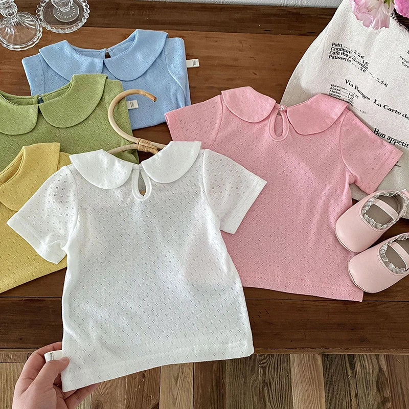 -キッズトップス 丸襟ブラウス シンプルベーシック 5カラー - mamahalo shop - 半袖シャツ・ブラウス -  べビー服 - 子供服 - 男の子 - 女の子