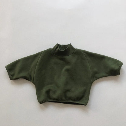 -キッズスウェットシャツ 裏ボアフリース ハイネックトップス スタンドカラーTシャツ 無地 3カラー ユニセックス 男の子 女の子 子供服 - mamahalo shop - 長袖Tシャツ -  べビー服 - 子供服 - 男の子 - 女の子