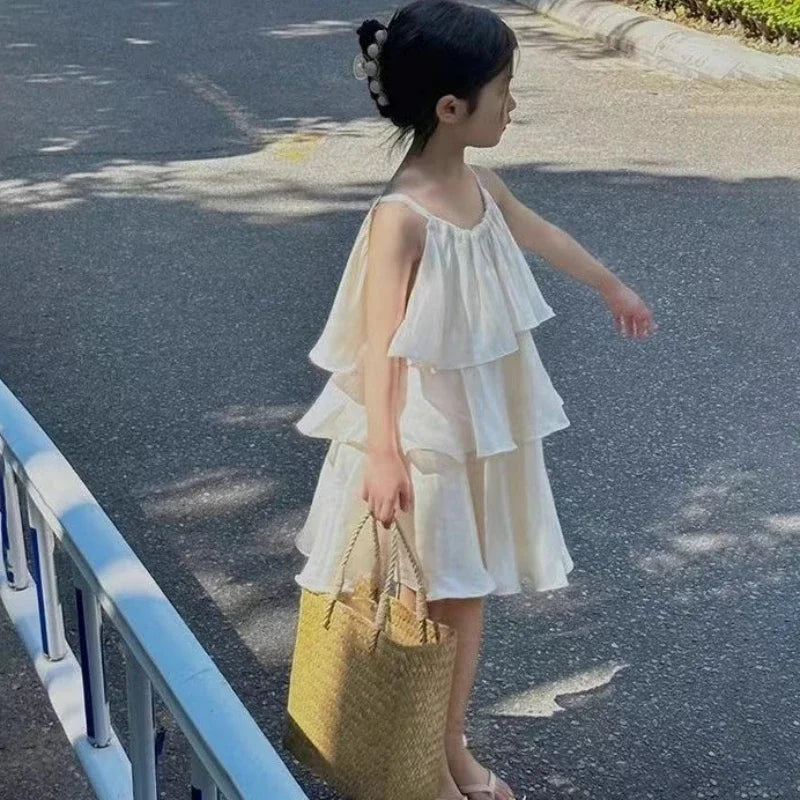 -キッズワンピース キャミソール ティアードワンピース ケーキスカートサマードレス アプリコット【mh0005958】 - mamahalo shop - ノースリーブワンピース -  べビー服 - 子供服 - 男の子 - 女の子