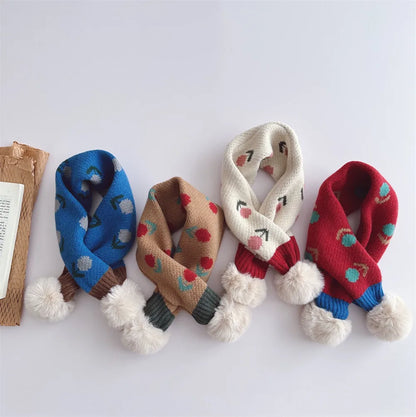 -キッズマフラー ぽんぽん付きネックウォーマー フラワー花柄 ガールズ 女の子 子供服【mh0003327】 - mamahalo shop - ネックウォーマー -  べビー服 - 子供服 - 男の子 - 女の子