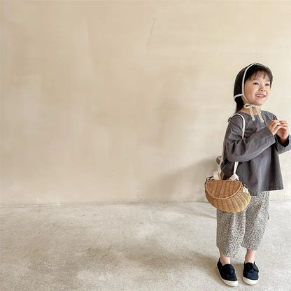 -キッズパンツ フラワープリントワイドルーズクロップドパンツ 2カラー - mamahalo shop - ロングパンツ・スウェットパンツ -  べビー服 - 子供服 - 男の子 - 女の子