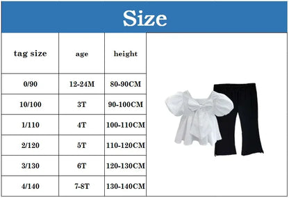 -キッズセットアップ 2点セット バックリボン 半袖パフスリーブチュニックブラウス+サイドスリットフレアパンツ【mh0006074】 - mamahalo shop - 半袖セットアップ -  べビー服 - 子供服 - 男の子 - 女の子