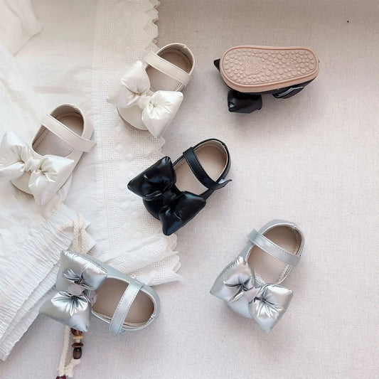 -ベビーシューズ パフリボンストラップフラットバレエシューズ ファーストシューズ 靴 - mamahalo shop - ベビー用靴 -  べビー服 - 子供服 - 男の子 - 女の子
