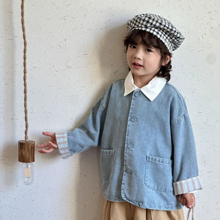 キッズアウター デニムノーカラージャケット - mamahalo shop - ショートコート・ジャケット・ジャンパー -  べビー服 - 子供服 - 男の子 - 女の子