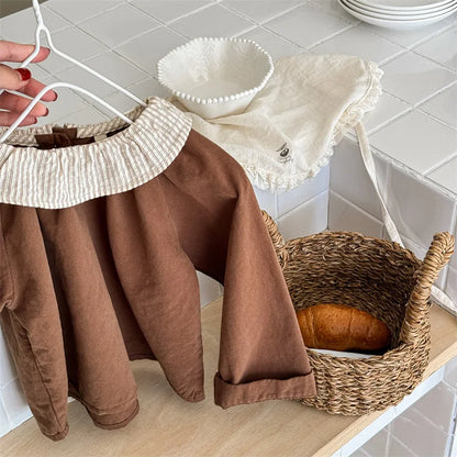 -キッズトップス ストライプサークル襟 長袖ブラウス シャツ 2カラー - mamahalo shop - 長袖シャツ・ブラウス -  べビー服 - 子供服 - 男の子 - 女の子