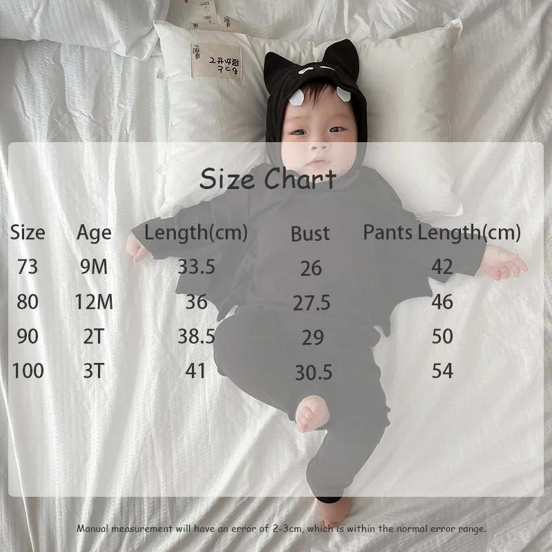 -ベビーコスチューム バットスーツ コウモリ ハロウィンコスチューム シャツ+パンツ+帽子 Halloween 👻【mh0006500】 - mamahalo shop - 長袖セットアップ -  べビー服 - 子供服 - 男の子 - 女の子