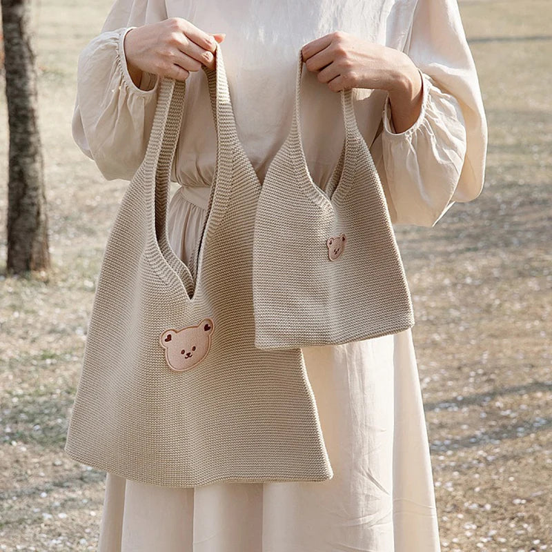 -ニットトートバッグ ベアくま ショッピングバッグ エコバッグ 2サイズ【mh0006497】 - mamahalo shop - メッセンジャーバッグ -  べビー服 - 子供服 - 男の子 - 女の子