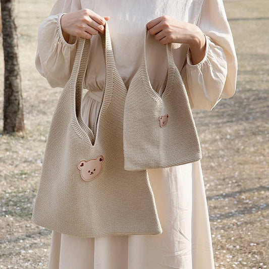 -ニットトートバッグ ベアくま ショッピングバッグ エコバッグ 2サイズ【mh0006497】 - mamahalo shop - メッセンジャーバッグ -  べビー服 - 子供服 - 男の子 - 女の子
