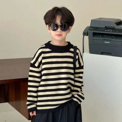 -キッズトップス/ワンピース ボーダー長袖セーター/ポロ襟ボーダーフロントオープンワンピース リンクコーデ 兄弟姉妹 お揃いコーデ【mh0007138】 - mamahalo shop - 長袖ワンピース -  べビー服 - 子供服 - 男の子 - 女の子