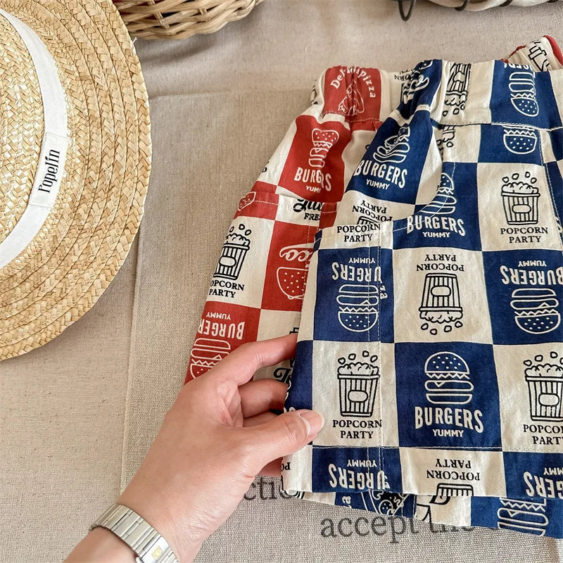 -キッズパンツ ショートパンツ チェック アメリカンダイナープリント 2カラー - mamahalo shop - ハーフパンツ・ショートパンツ -  べビー服 - 子供服 - 男の子 - 女の子