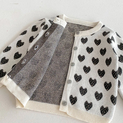 -キッズカーディガン ニットジャケット ハート ベージュ【mh0006637】 - mamahalo shop - カーディガン・パーカー -  べビー服 - 子供服 - 男の子 - 女の子