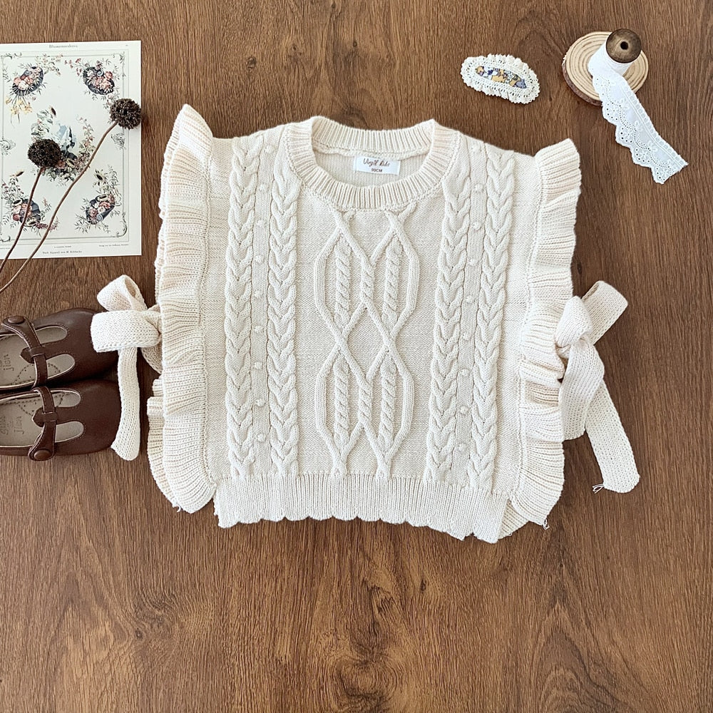 -キッズ ニット フリル ベスト ショール ケープ ビブベスト ガールズ - mamahalo shop - ベスト -  べビー服 - 子供服 - 男の子 - 女の子