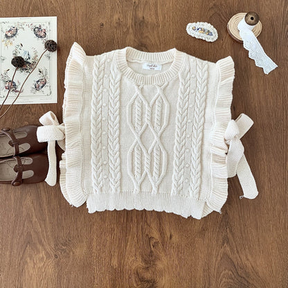 -キッズ ニット フリル ベスト ショール ケープ ビブベスト ガールズ - mamahalo shop - ベスト -  べビー服 - 子供服 - 男の子 - 女の子