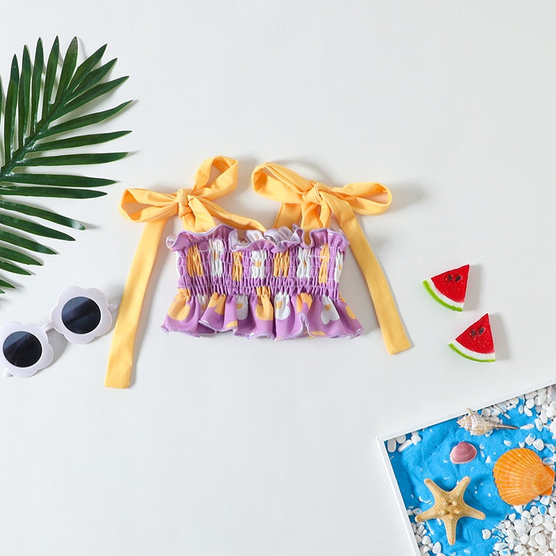 -キッズ 水着 セパレート ビキニ レトロフラワー スイムウェア パープル ピンク ガールズ【mh0002008】 - mamahalo shop - ベビー用水着 -  べビー服 - 子供服 - 男の子 - 女の子